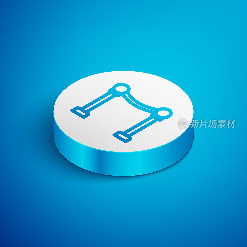 Isometric line Rope barrier icon isolated on blue background. VIP event, luxury celebration. Celebrity party entrance. White circle button. Vector